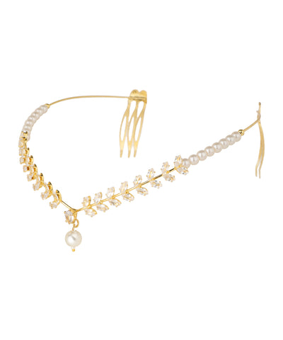 Leaf Motif Tiara with Hanging Drop Detail | Stylika