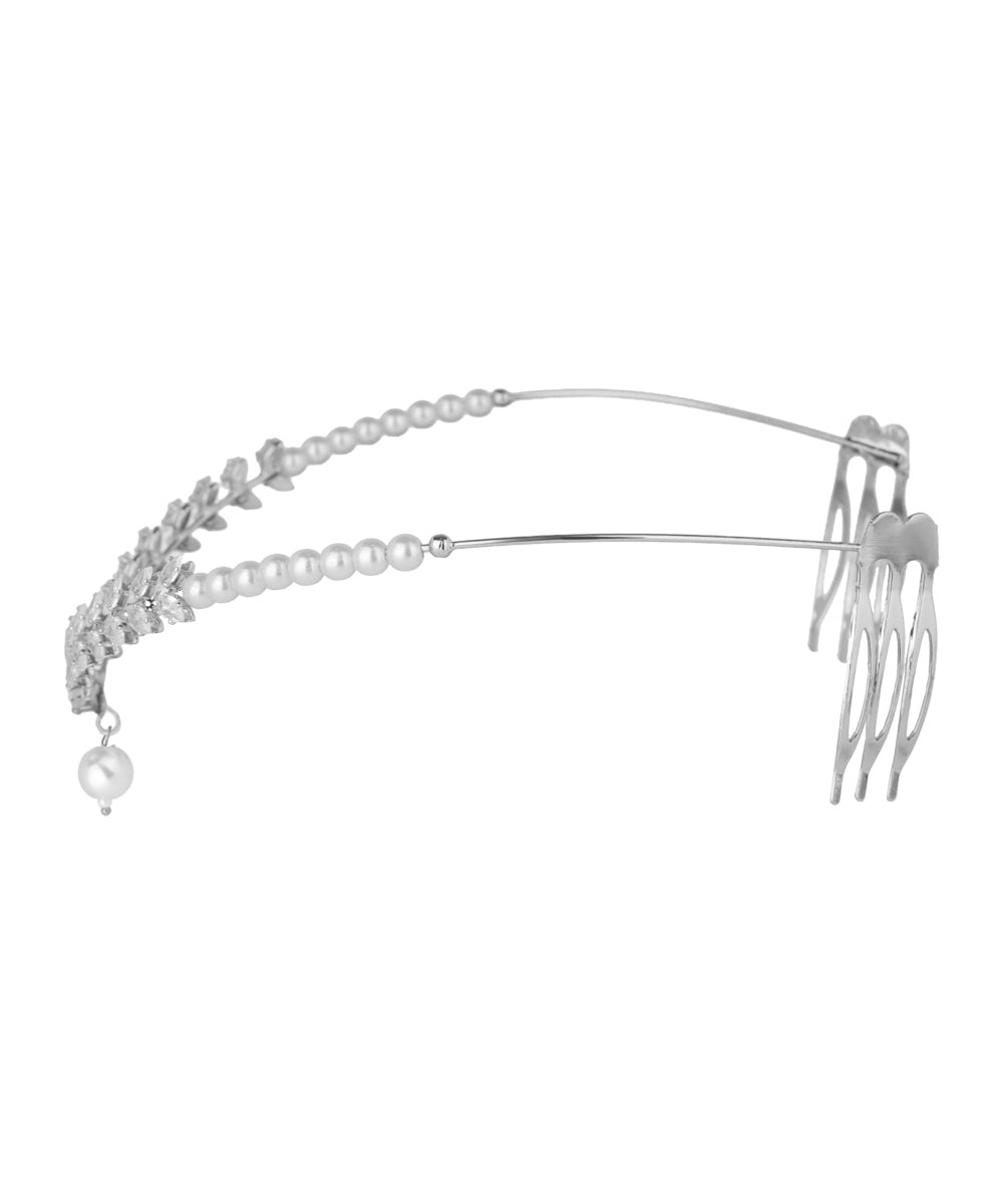 Leaf Motif Tiara with Hanging Drop Detail | Stylika