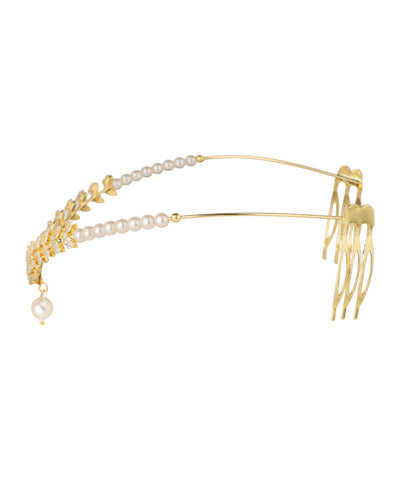 Leaf Motif Tiara with Hanging Drop Detail | Stylika