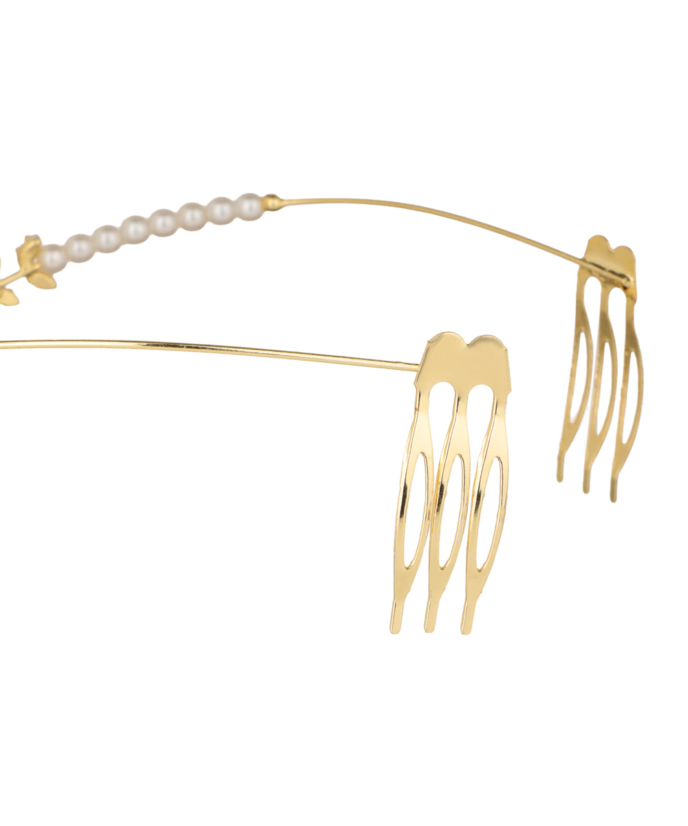 Leaf Motif Tiara with Hanging Drop Detail | Stylika