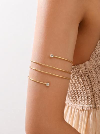 Modern Spiral Arm Cuff with Subtle Stone Accents | Stylika