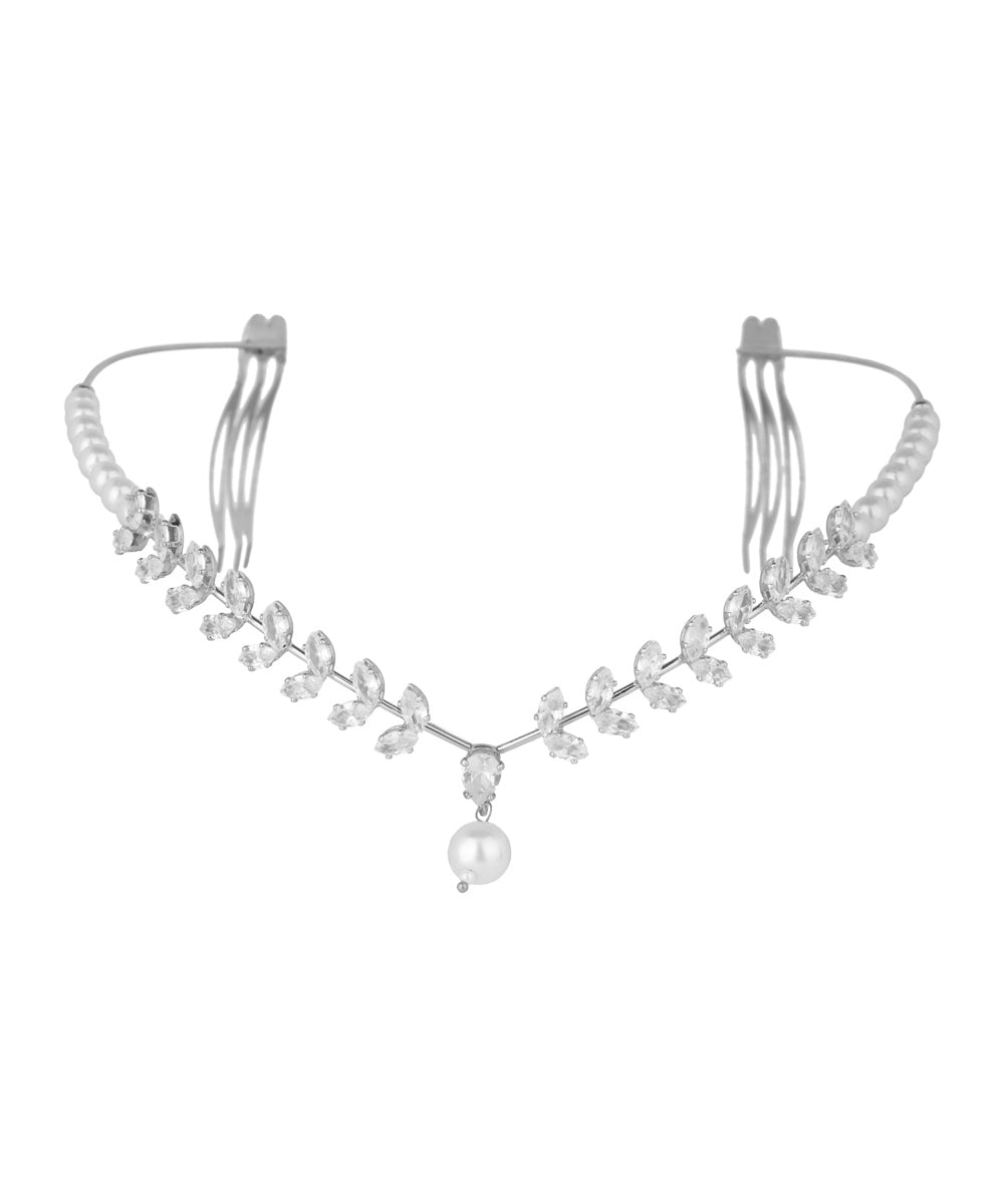 Leaf Motif Tiara with Hanging Drop Detail | Stylika