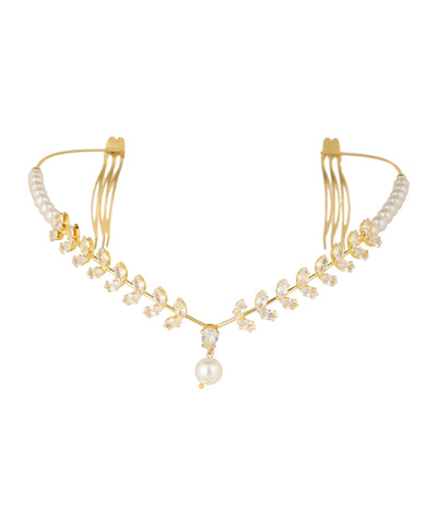 Leaf Motif Tiara with Hanging Drop Detail | Stylika