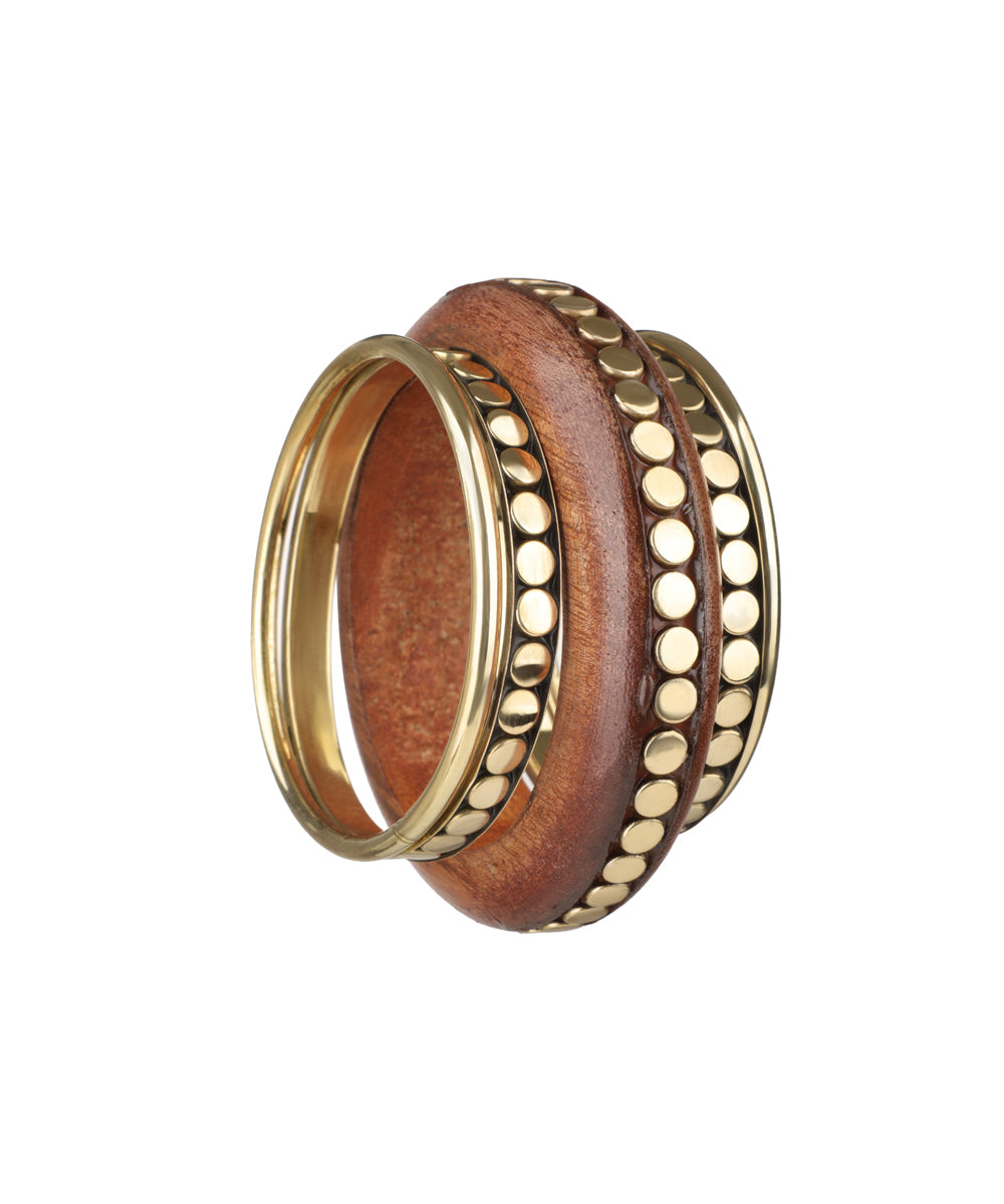 Contemporary Wooden Kada with Stacked Studded Bangles | Stylika
