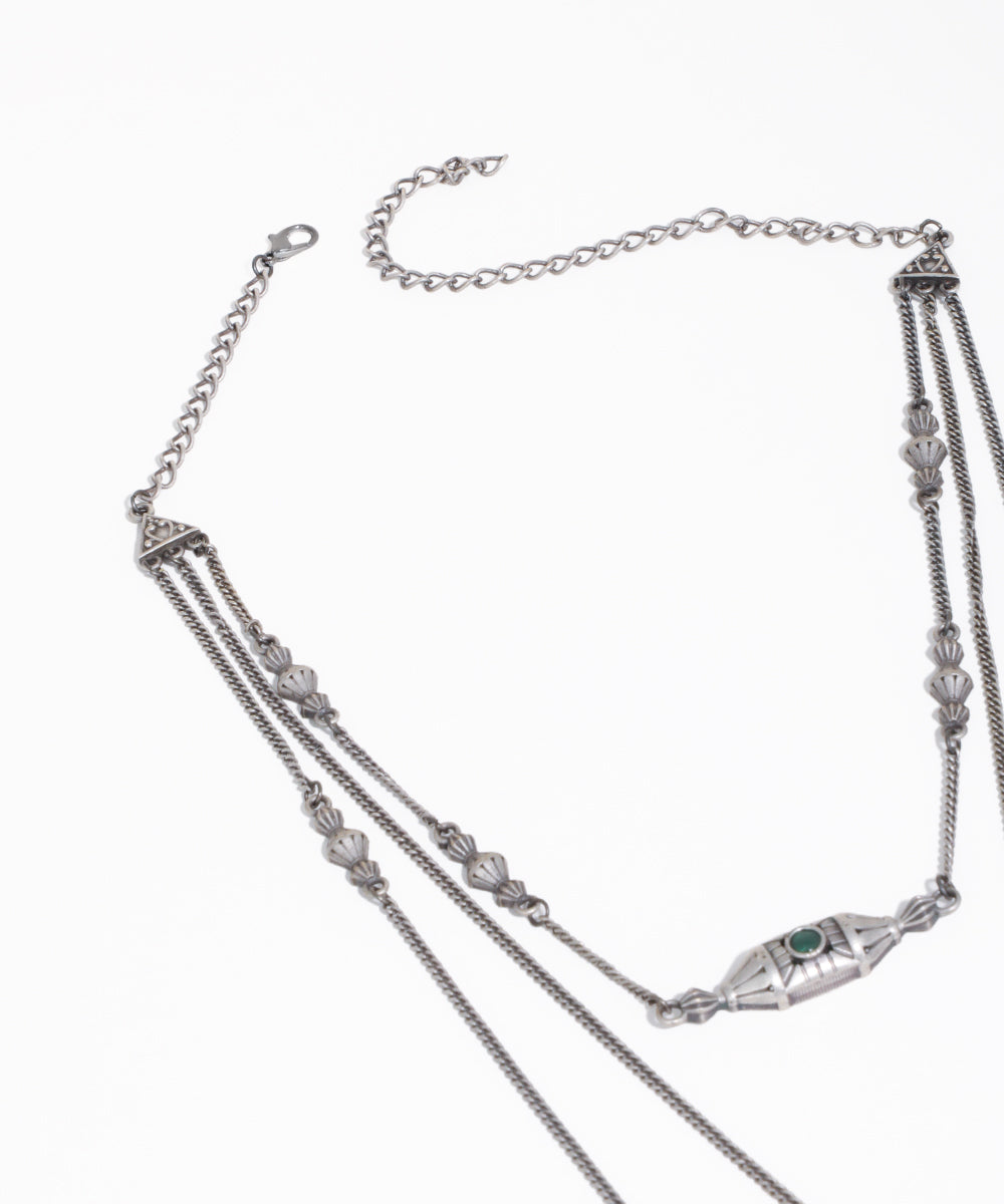 Artisan-Inspired Multi-Layered Geometric Oxidised Necklace with Earrings | Stylika