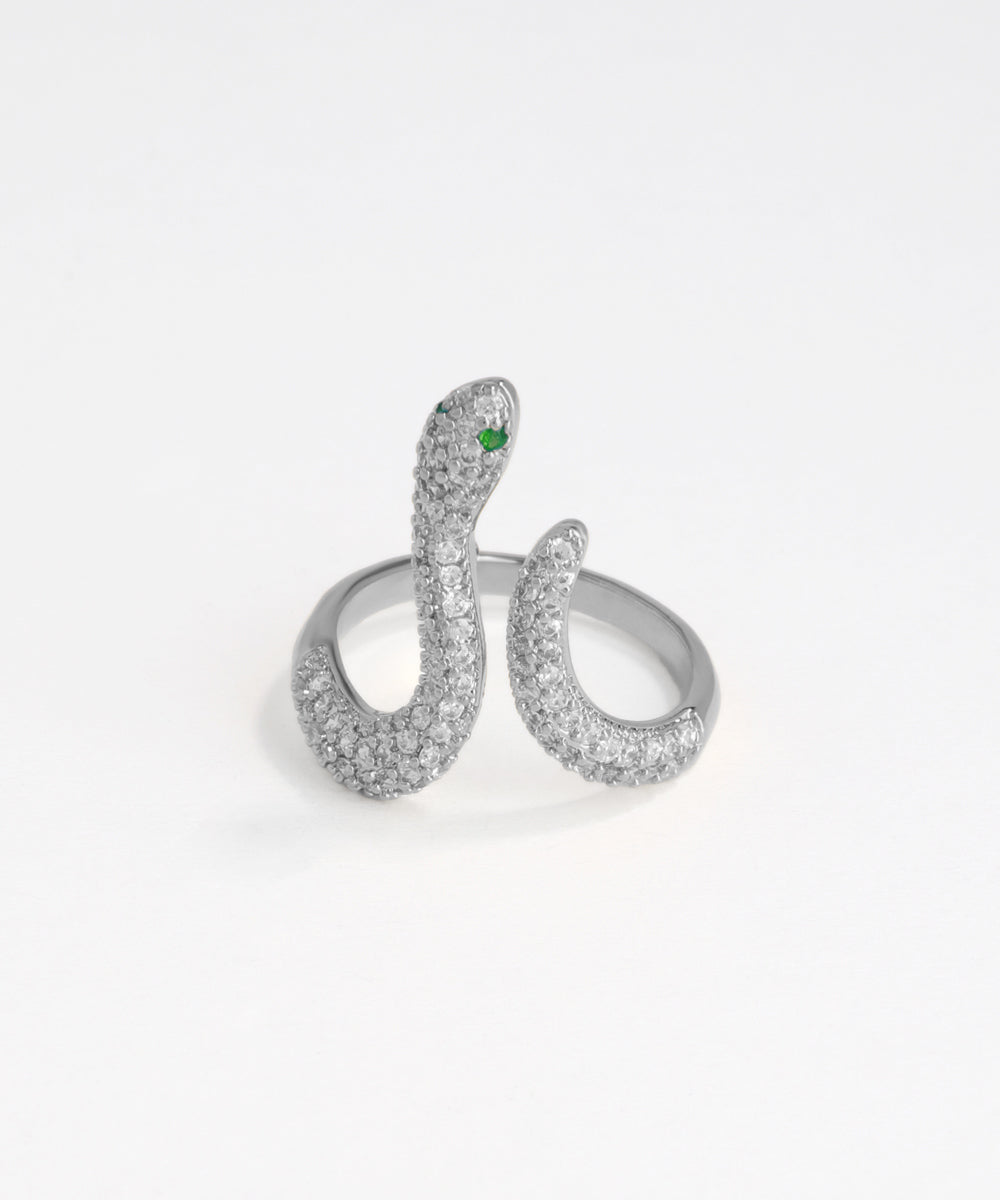 Sparkle-Encrusted Serpent Wrap Statement Ring | Stylika