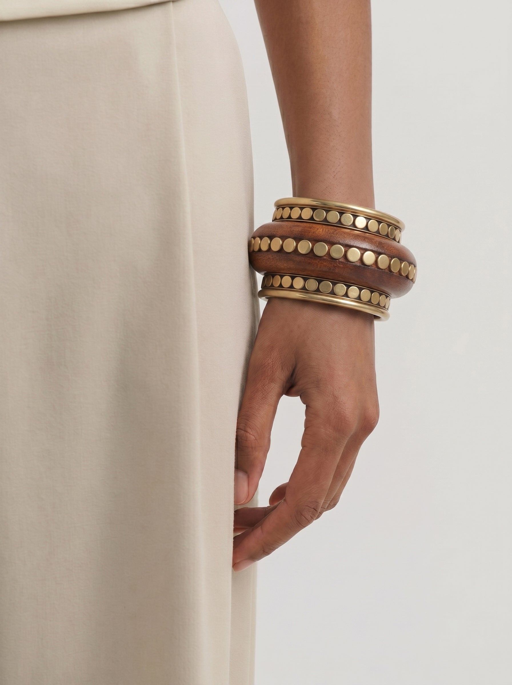 Contemporary Wooden Kada with Stacked Studded Bangles | Stylika