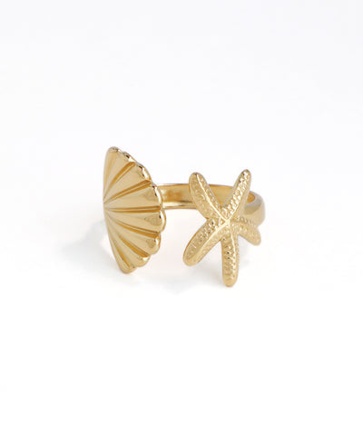 Coastal Charm Starfish & Seashell Open Ring | Stylika