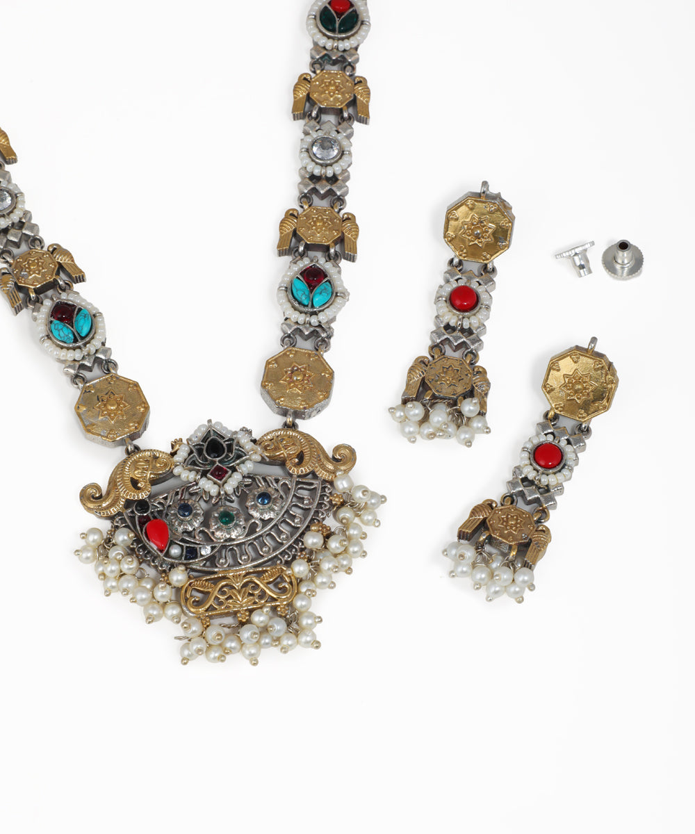 Oxidise Peacock Motif Necklace Set | Stylika