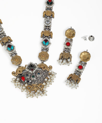 Oxidise Peacock Motif Necklace Set | Stylika