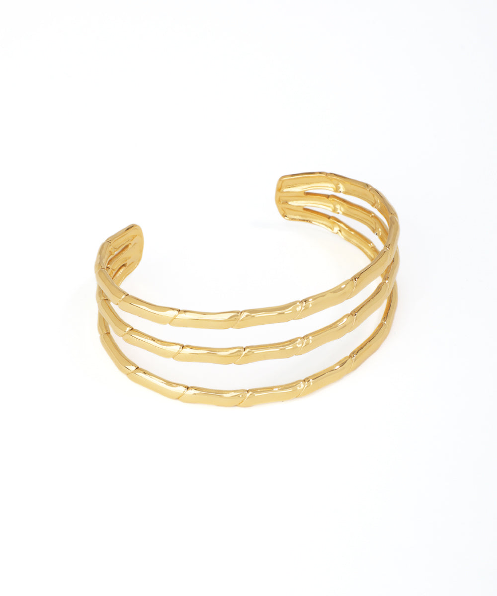 Chunky Triple Band Bamboo-Inspired Cuff Bracelet | Stylika