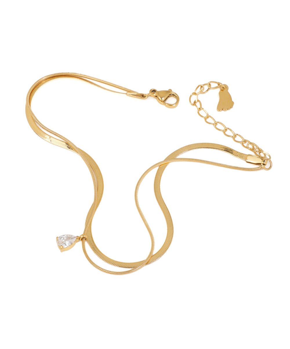 Minimal Layered Snake Chain Anklet with Stone Drop | Stylika