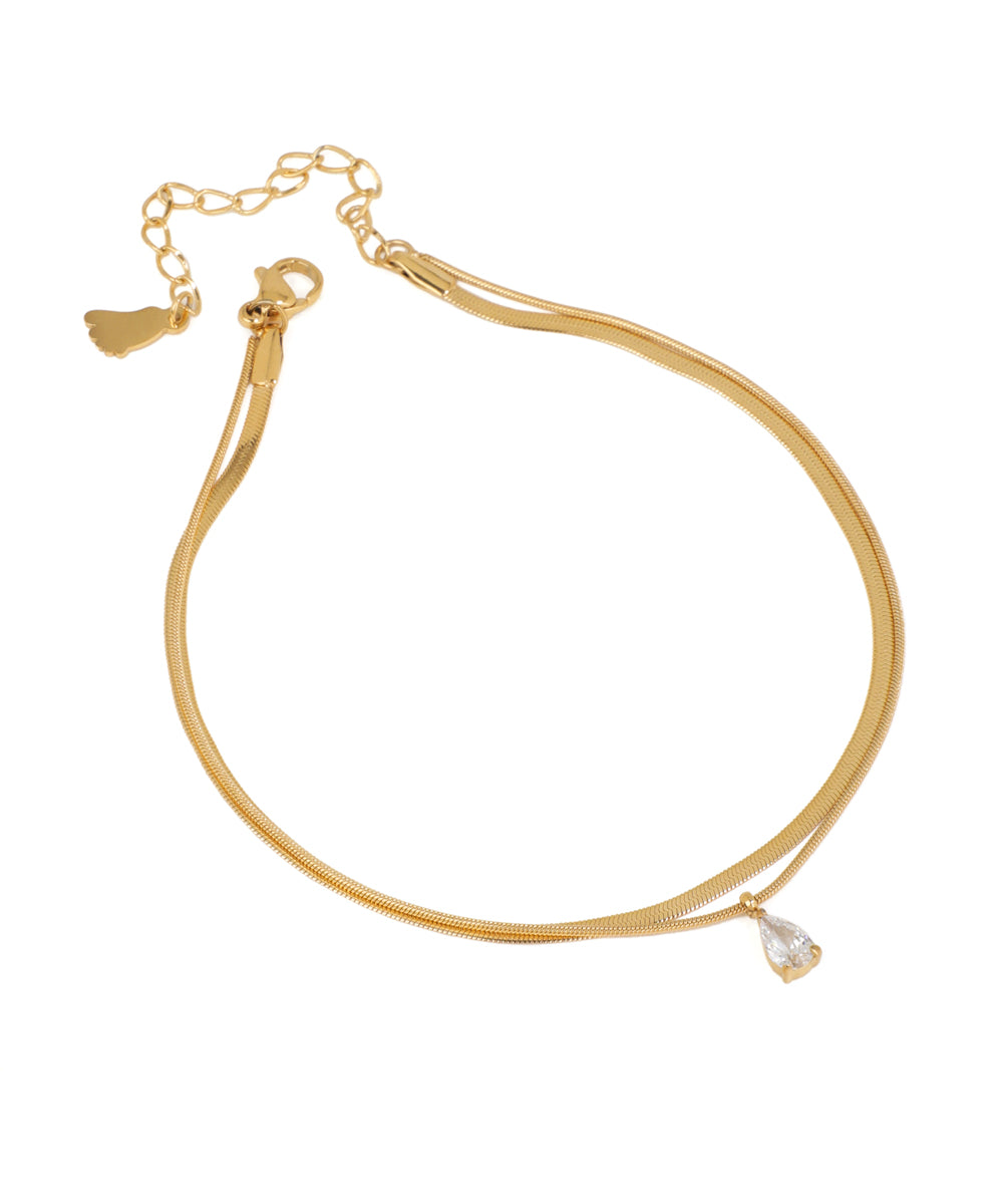 Minimal Layered Snake Chain Anklet with Stone Drop | Stylika