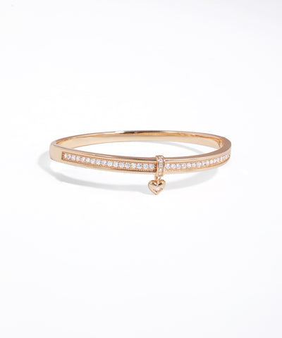 Pave Sparkle Heart Charm Bangle Bracelet | Stylika