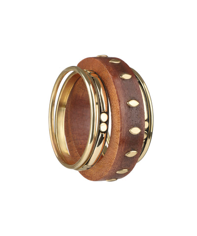 Textured Wooden Kada with Stacked Bangle Set | Stylika