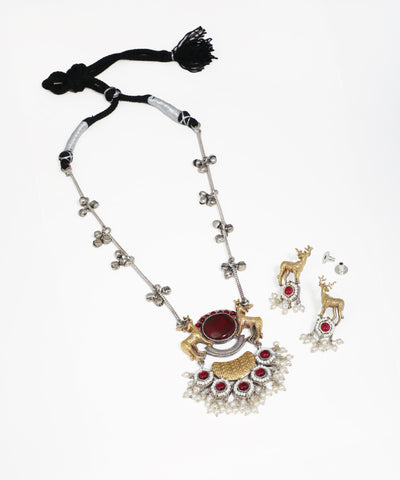 Ethnic deer design jewelry set with pink stone pendant