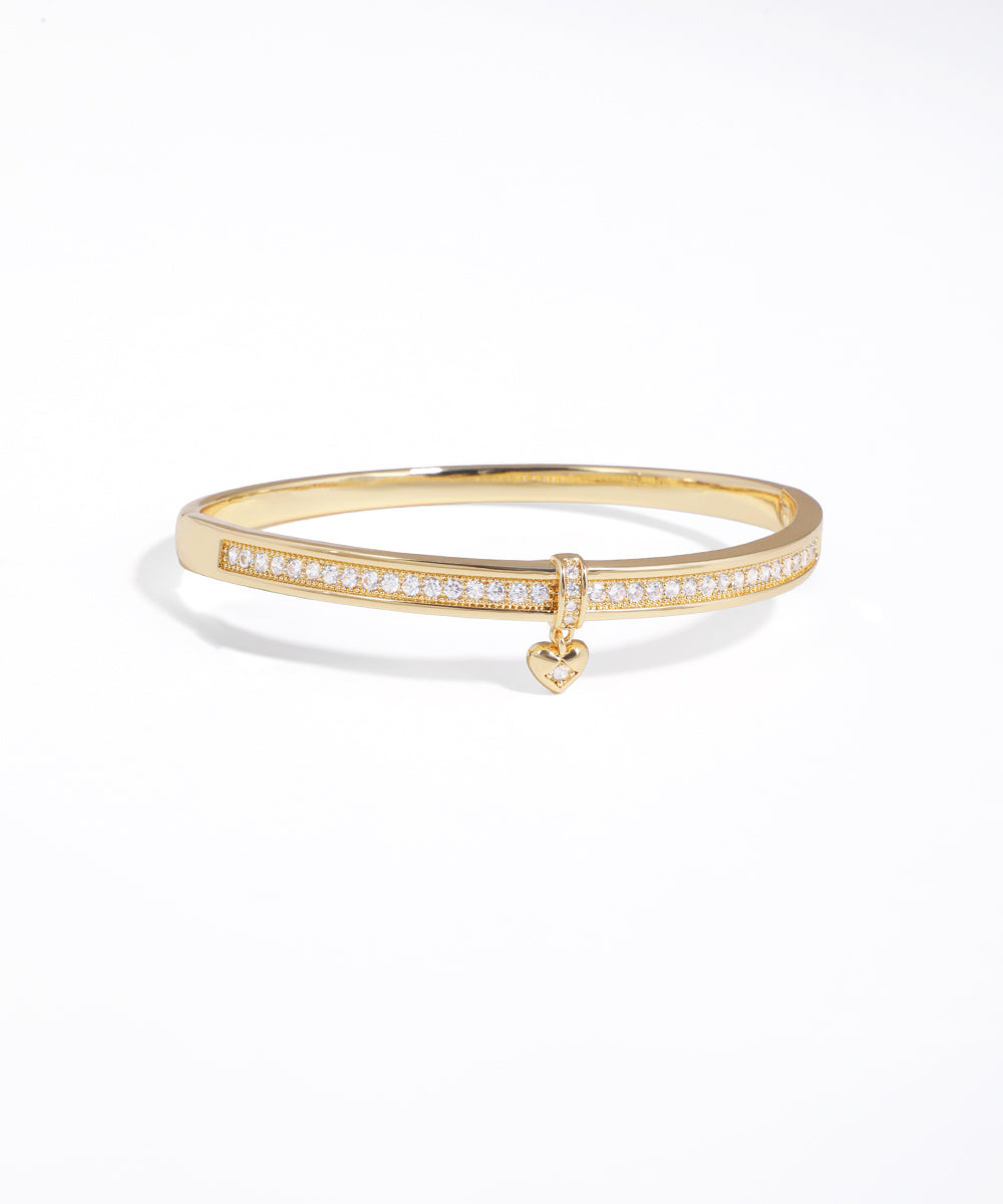Pave Sparkle Heart Charm Bangle Bracelet | Stylika