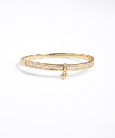 Pave Sparkle Heart Charm Bangle Bracelet | Stylika