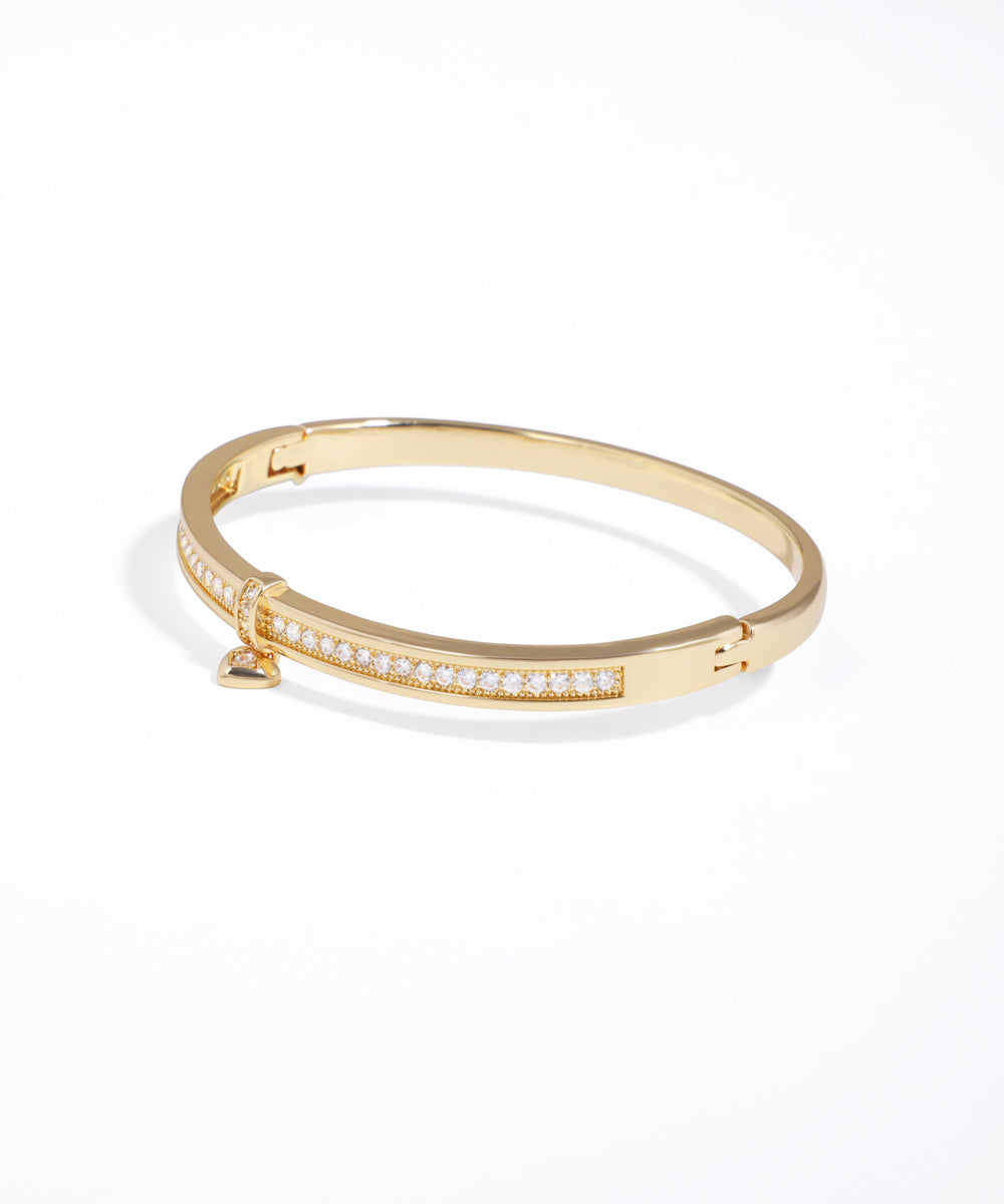 Pave Sparkle Heart Charm Bangle Bracelet | Stylika