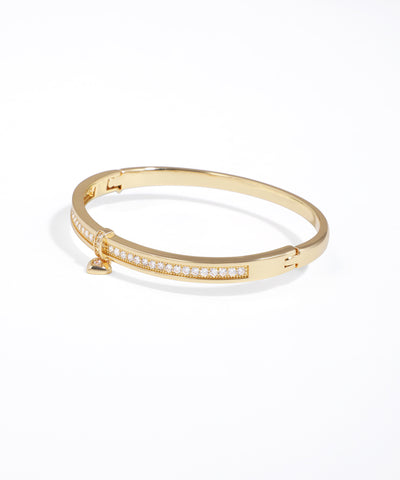 Pave Sparkle Heart Charm Bangle Bracelet | Stylika