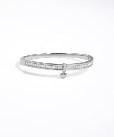 Pave Sparkle Heart Charm Bangle Bracelet | Stylika