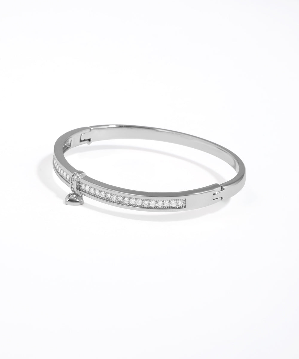 Pave Sparkle Heart Charm Bangle Bracelet | Stylika