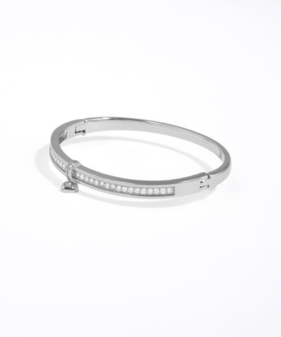 Pave Sparkle Heart Charm Bangle Bracelet | Stylika