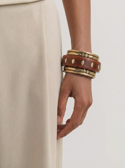 Textured Wooden Kada with Stacked Bangle Set | Stylika