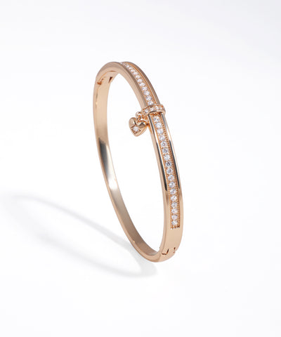 Pave Sparkle Heart Charm Bangle Bracelet | Stylika