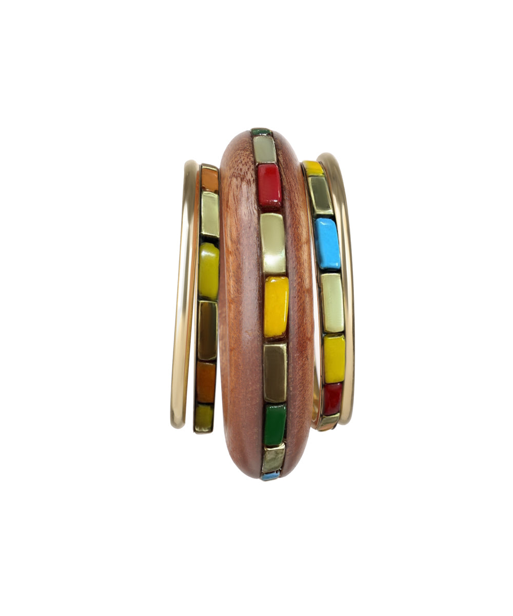 Geometric Inlaid Wooden Kada Stacked Bangles | Stylika