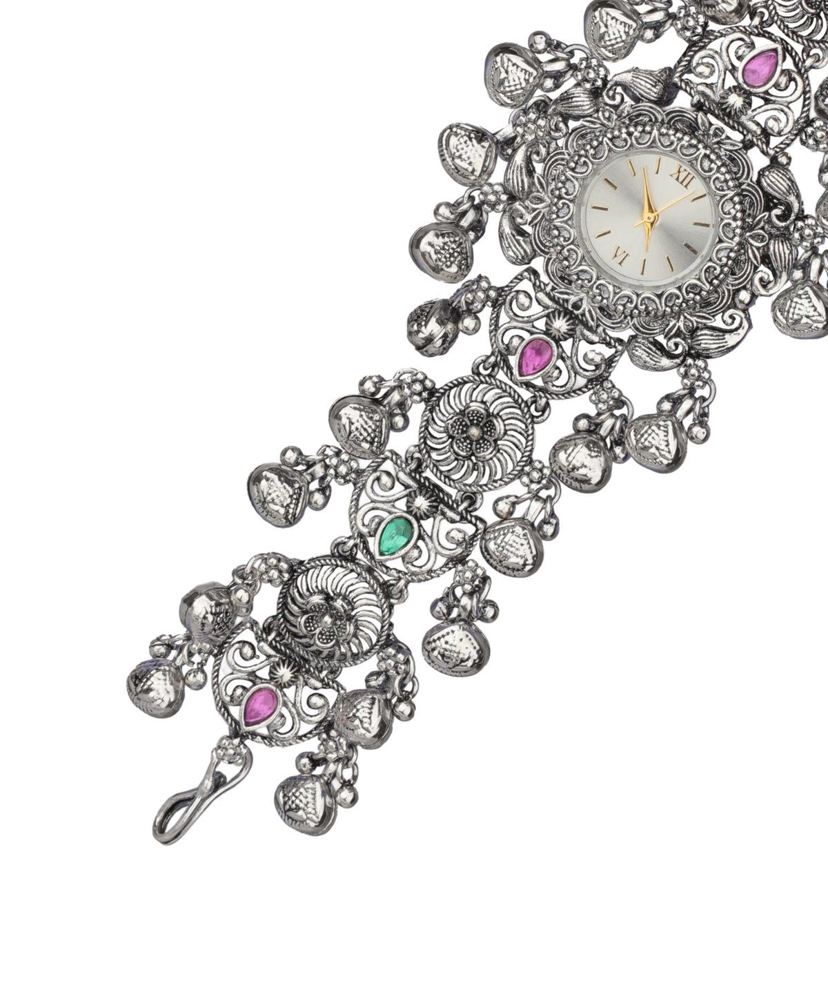 Bracelet watch with filigree patterns and stone accents