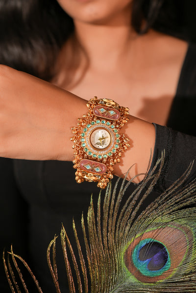 Morni Regal Heritage Bracelet Watch (Mint+Pink) | Stylika