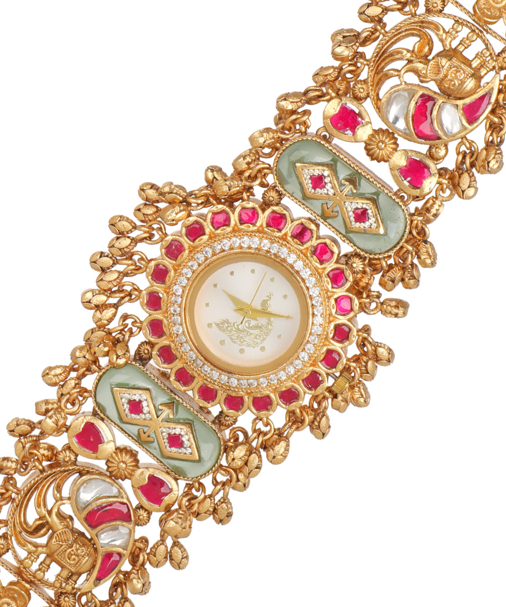 Morni Regal Heritage Bracelet Watch (Ruby+Mint) | Stylika