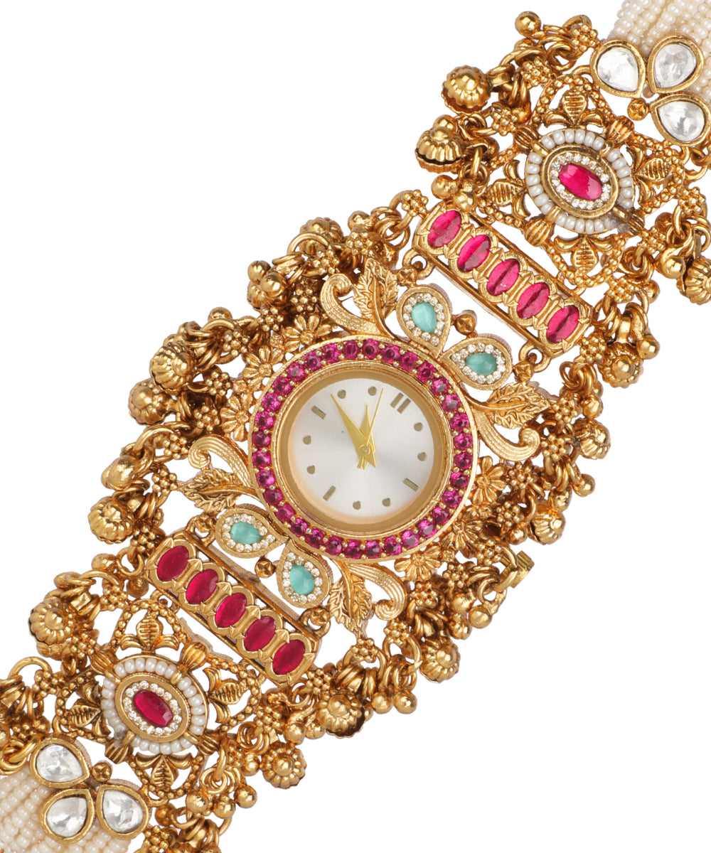 Madhumalati Heritage Bracelet Watch (Ruby+Mint) | Stylika