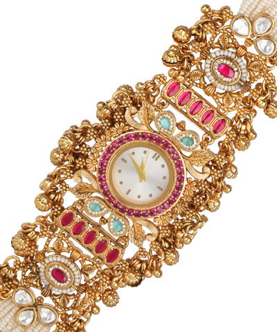 Madhumalati Heritage Bracelet Watch (Ruby+Mint) | Stylika