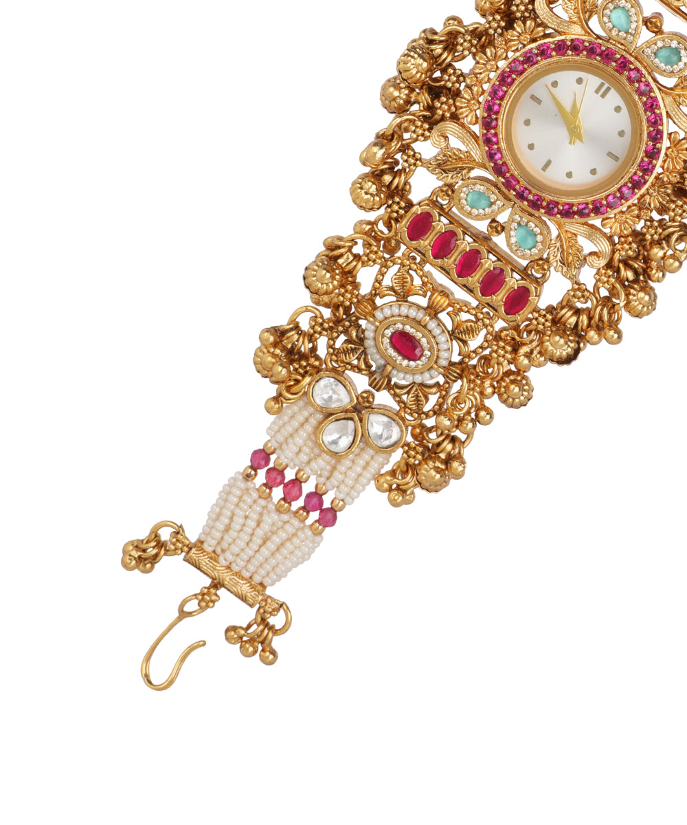 Madhumalati Heritage Bracelet Watch (Ruby+Mint) | Stylika