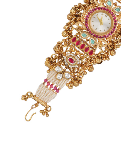 Madhumalati Heritage Bracelet Watch (Ruby+Mint) | Stylika