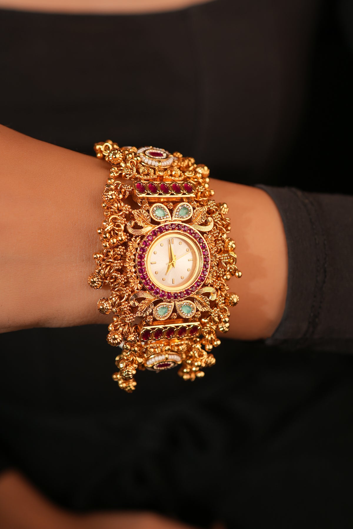 Madhumalati Heritage Bracelet Watch (Ruby+Mint) | Stylika
