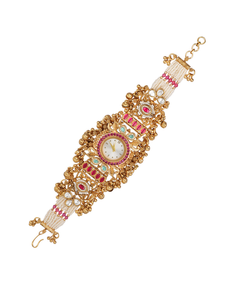 Madhumalati Heritage Bracelet Watch (Ruby+Mint) | Stylika