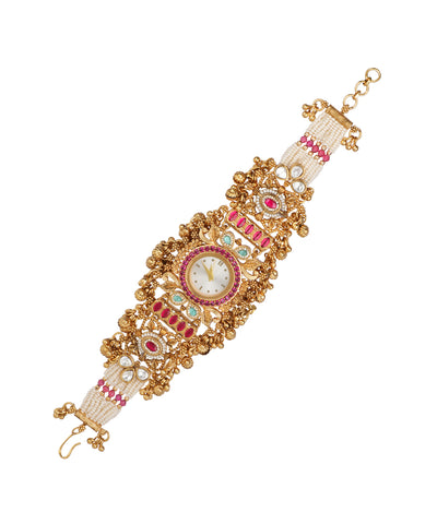 Madhumalati Heritage Bracelet Watch (Ruby+Mint) | Stylika