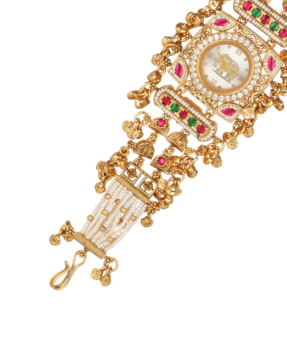 Ratnavali Regal Heritage Bracelet Watch (White)  | Stylika