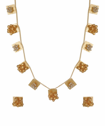Textured Square Bead Necklace with Earring Set | Stylika