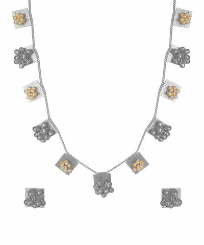 Textured Square Bead Necklace with Earring Set | Stylika