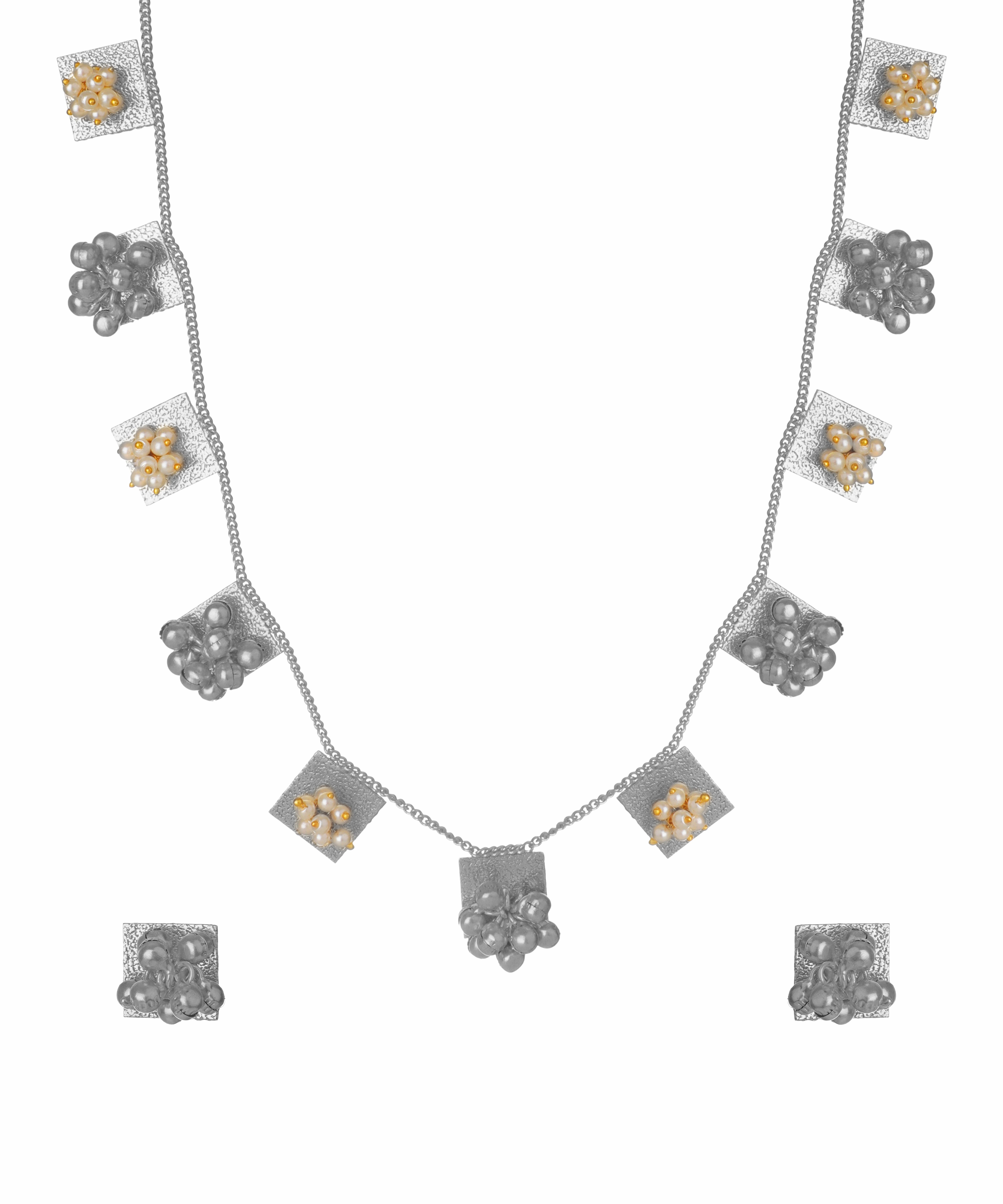 Textured Square Bead Necklace with Earring Set | Stylika