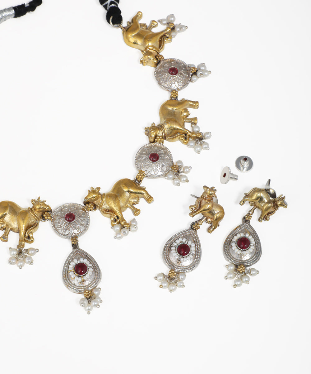 Indian oxidised animal necklace and earrings set for women