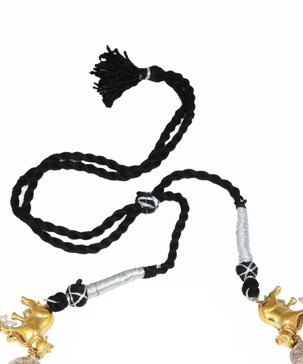 Women's oxidised statement necklace set with decorative animal motifs and earrings