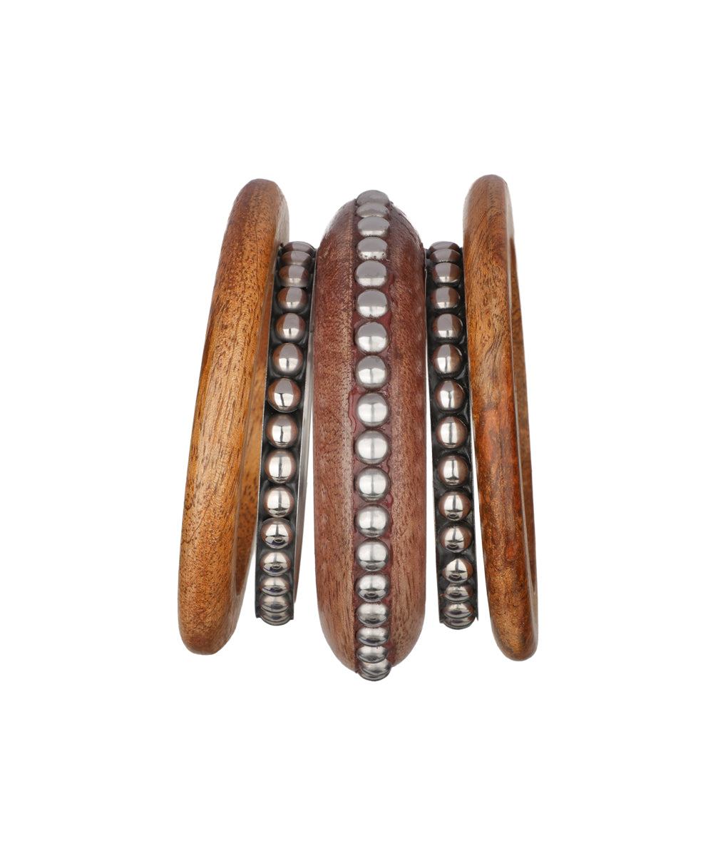 Wooden Kada with Stacked Bangles with bead-like accents