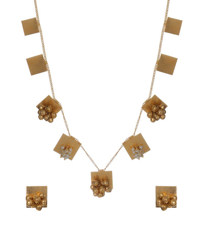 Geometric Square Cluster Necklace with Earring Set | Stylika