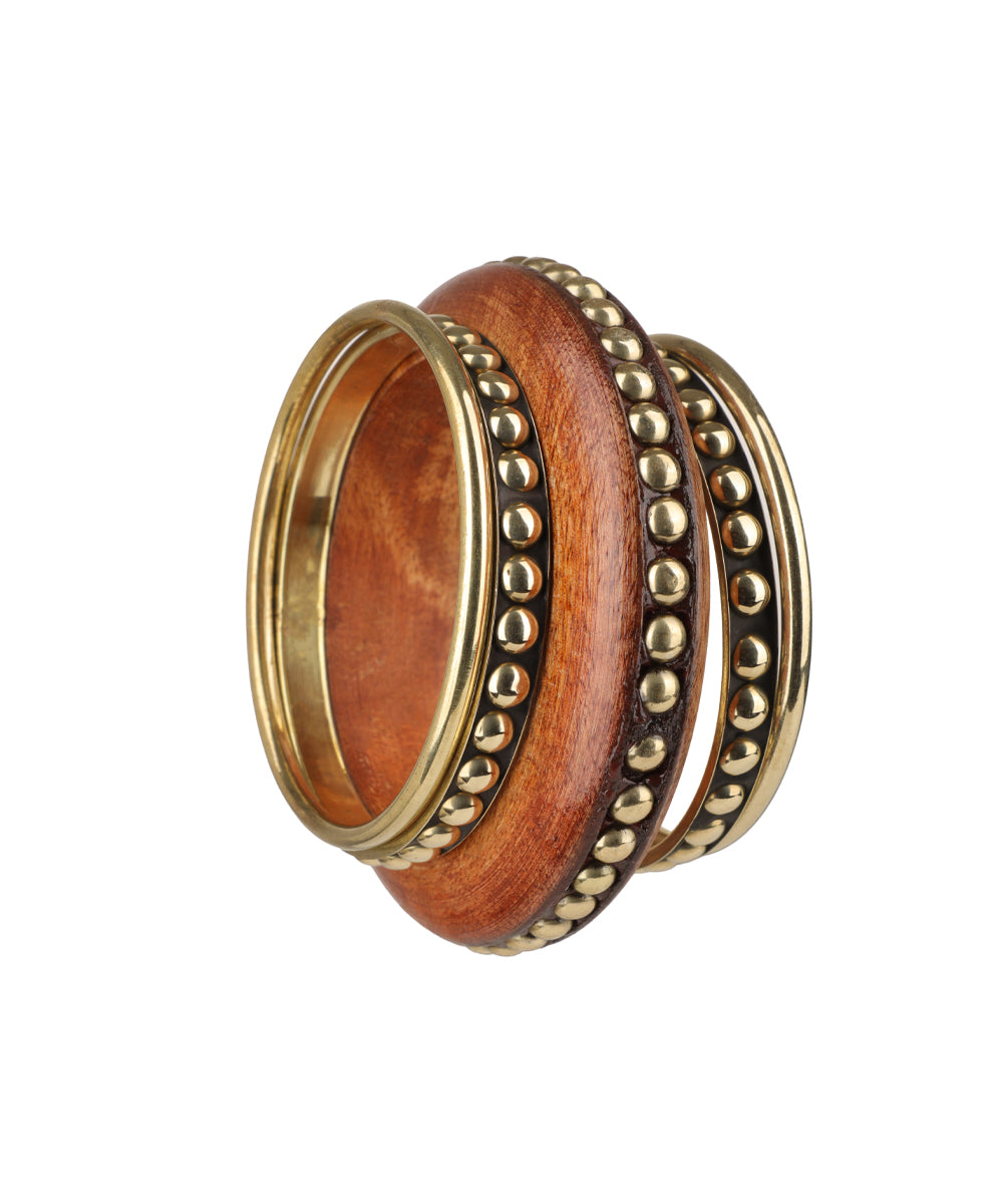 Chunky Wooden Kada and Stacked Smooth Bangles | Stylika