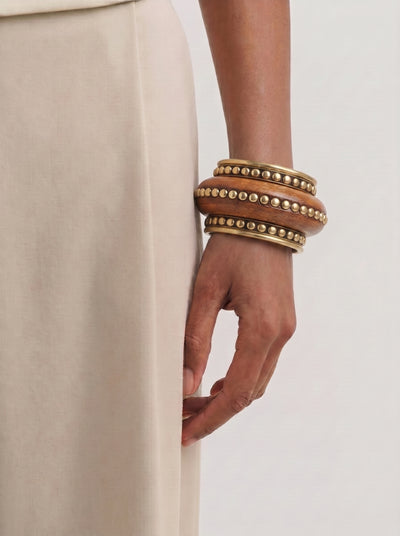 Chunky Wooden Kada and Stacked Smooth Bangles | Stylika